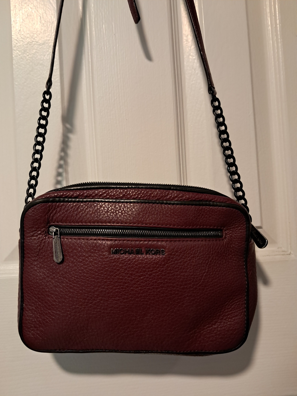 Michael Kors Pebbled Burgundy Leather Crossbody with Chain Strap